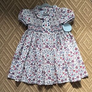 Little English Floral Smocked Dress - White and Purple